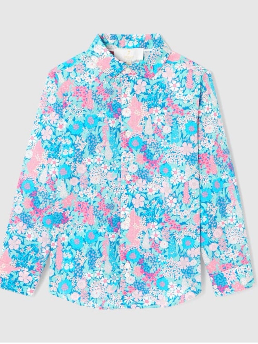 Girl’s Floral Button-Down Shirt - Blue Pink